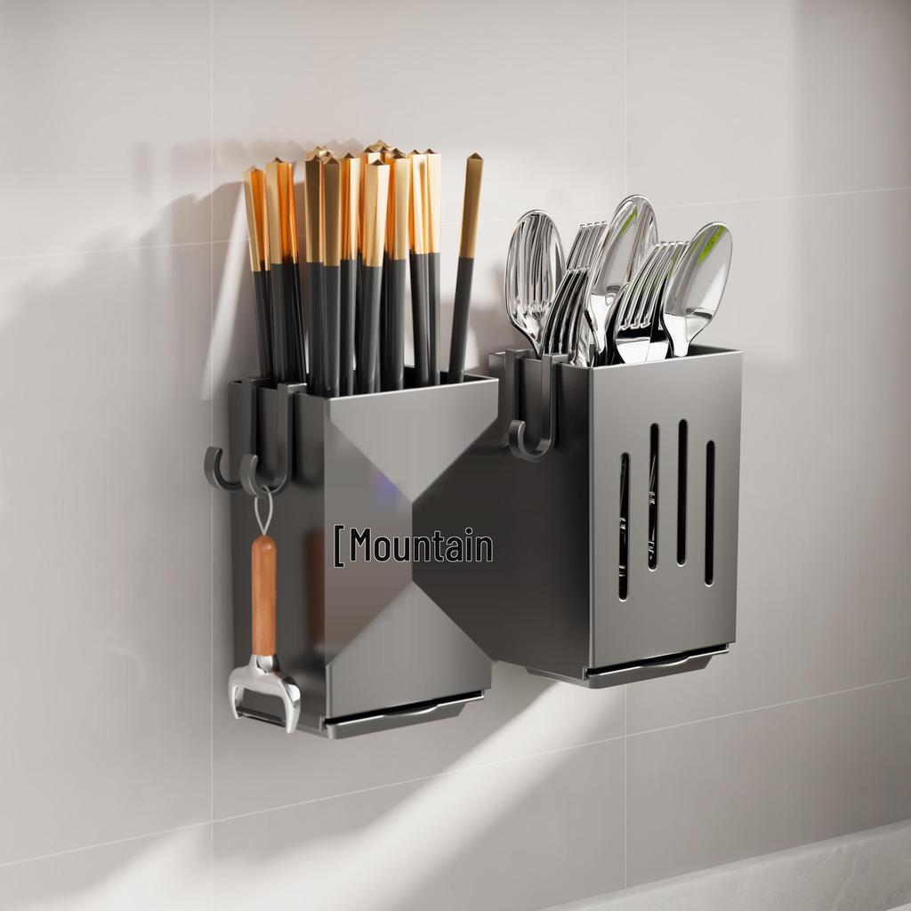 Wall-Mounted Chopstick & Cutlery Holder: Punch-Free Kitchen Organizer and Storage Rack.