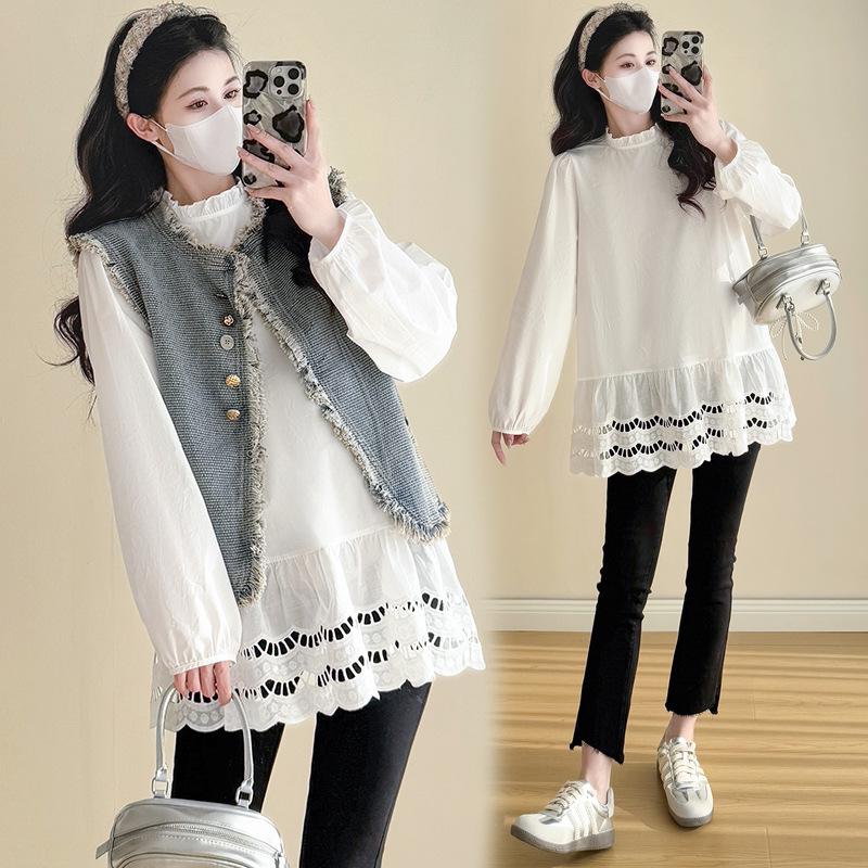 Spring 2026 Tassel Denim Vest & Korean Lace Patchwork Shirt Two-Piece Set