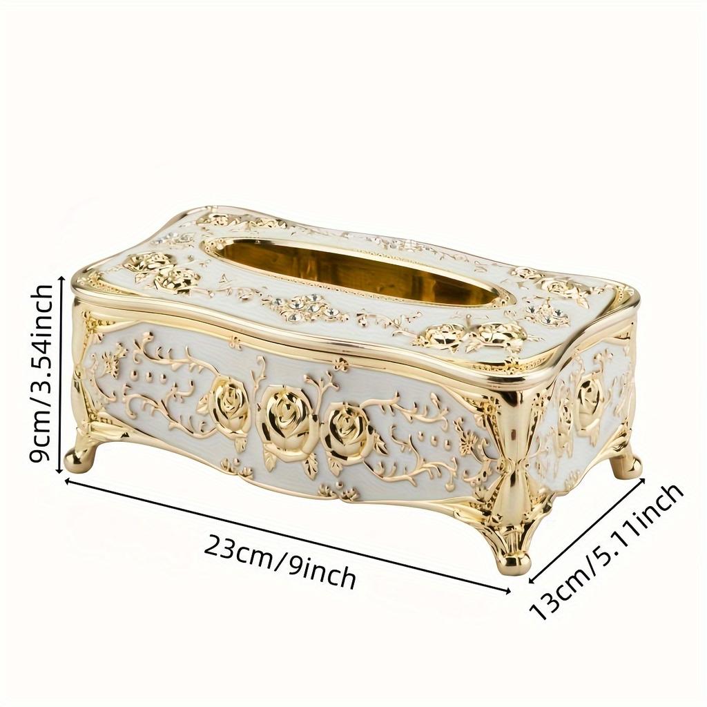 [Rose Pattern Tissue Box] Golden-plated Luxurious Tissue Box - Rose Pattern, European and American Style - Suitable for Multiple Rooms and Occasions