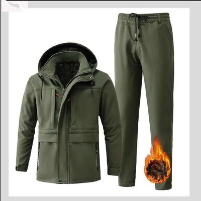 Winter Set Men's Outdoor Windproof  Suit Pocket Soft Shell Hooded Jackets  Work Pants