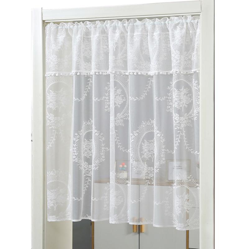 1 ks Poloviční záclona Minimalistická Bílá Krajka Dveře Kuchyň Krátká Záclona Okouzlující Střapec na Hlavě Bez Vrtání Květinová Průsvitná Dekorace Skříně