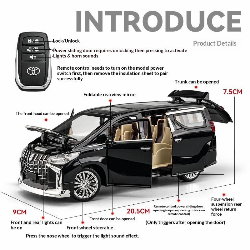Alloy 1/24 Toyota Elfa car model can be remotely opened door simulation sound and light children's toy car boy car gift