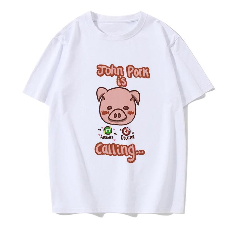 Women Funny Pig Tops Tshirt John Pork Is Calling Answer Call Phone Y2k Tee Shirt Gothic Hip Hop T-shirt Streetwear Clothes