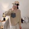 Contrasting color round neck splicing denim knitted sweater top autumn and winter new loose sweater pullover women