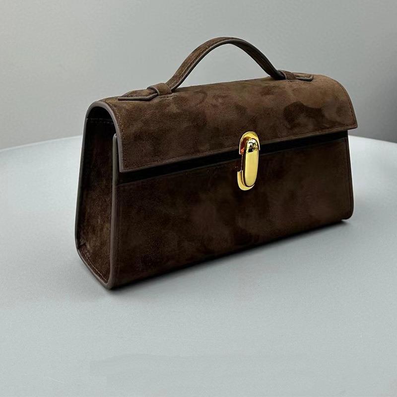 Niche Design Retro Light Luxury Handbag Suede Hand-held Small Square Bag French Minimalist Cowhide Shoulder Bag Handbag