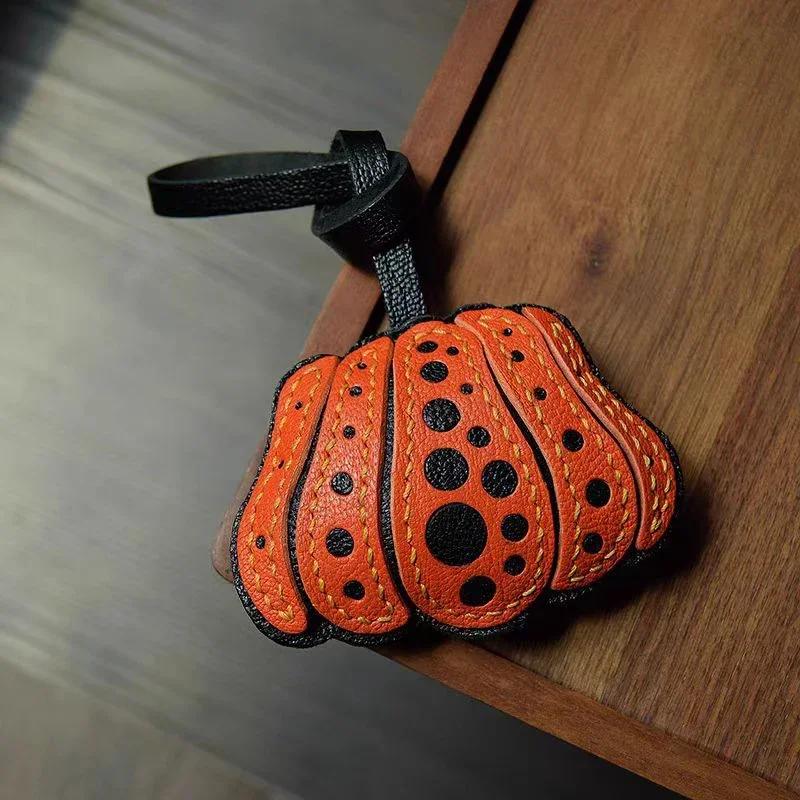 Handmade Genuine Leather Cute Small Flame Bag Pendant Car Key Chain Rope Ring Scarecrow Pendant Decoration New Pendant Bag Charm