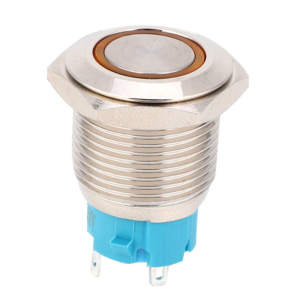 2pcs 12 24VDC Push Button Switch 16mm Self Locking Metal Button Switch with Light(Yellow )