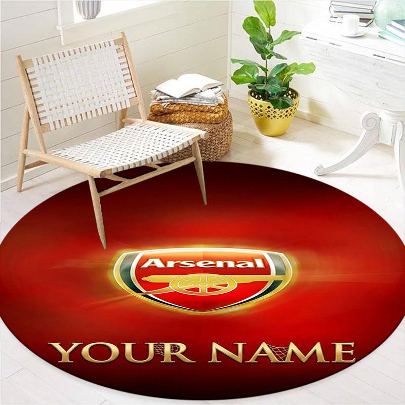 Arsenal F Benutzerdefinierter Name Runder Teppich, Teppich für Wohnzimmer Schlafzimmer Sofa Spielzimmer Dekoration, Rutschfeste Fußmatte