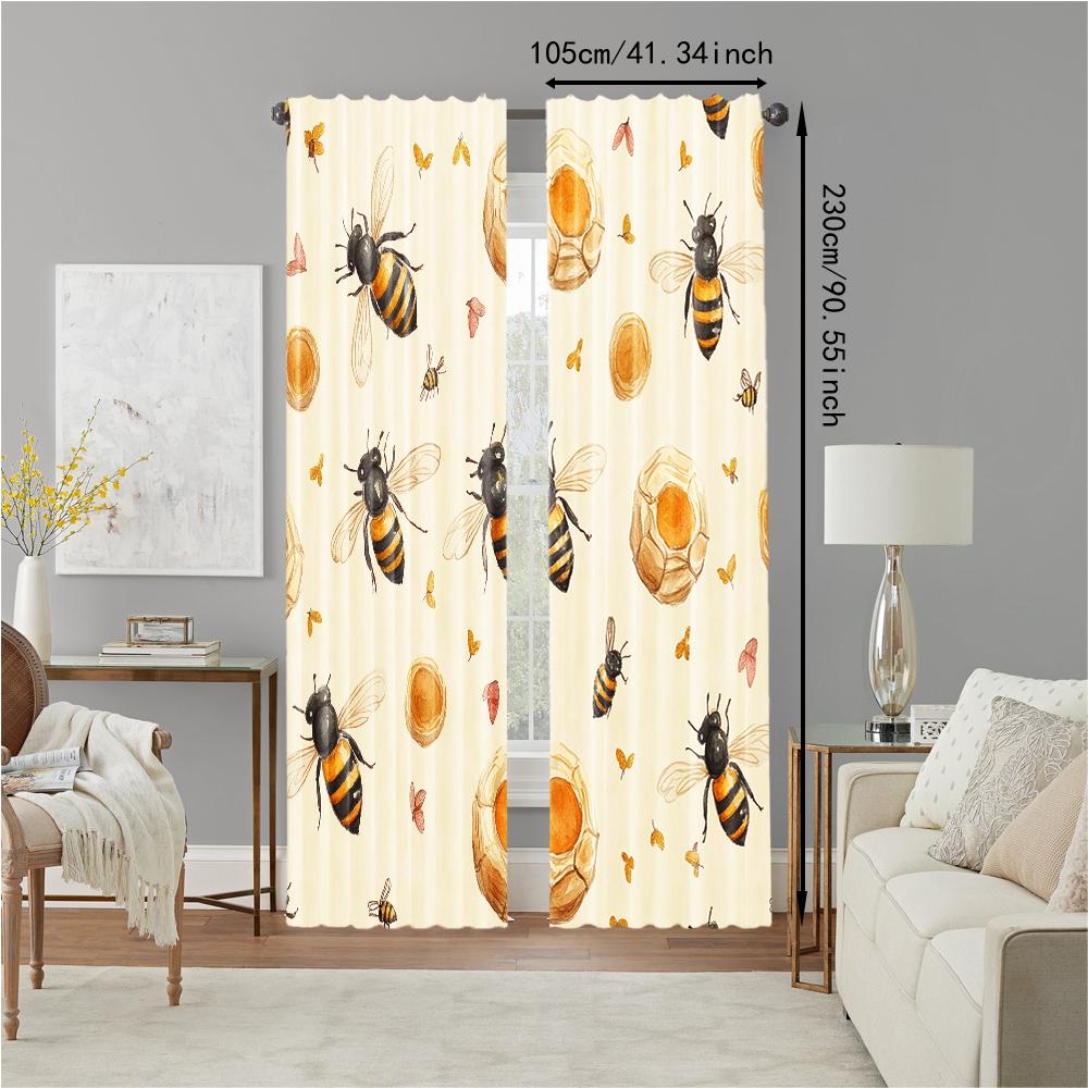 Set Of 2 Versatile Polyester Transparent Curtains Home Decoration Cartoon Bee Use Bedrooms Living Rooms Curtain For Sitting Room Made