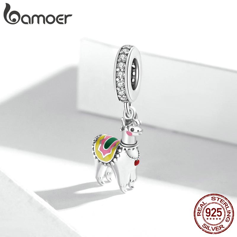 Bamoer 925 Silver Rainbow Unicorn Bead Crystal Heart Cat bee Butterfly Dolphin Charms Fit Bracelet DIY Necklace Jewelry