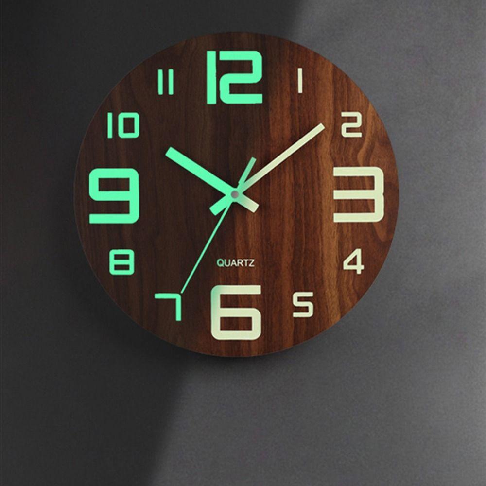 Wood Grain Digital Clock 12 Inch Quartz Wall Clock Silent Luminous Wall Clock  Living Room