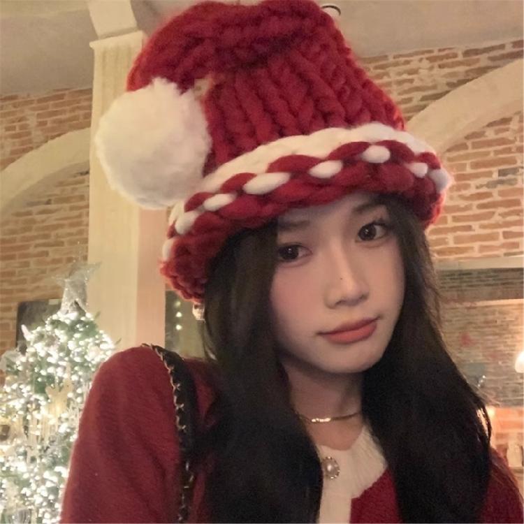 Cable Knitted Christmas Santa Caps for Festival Family Gathering Winter Warm Santa Hat Holiday Party Props Christmas Hat