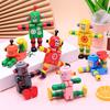 Wooden Transforming Elastic Robot, Children's Wooden Early Education Toy(Random Color)