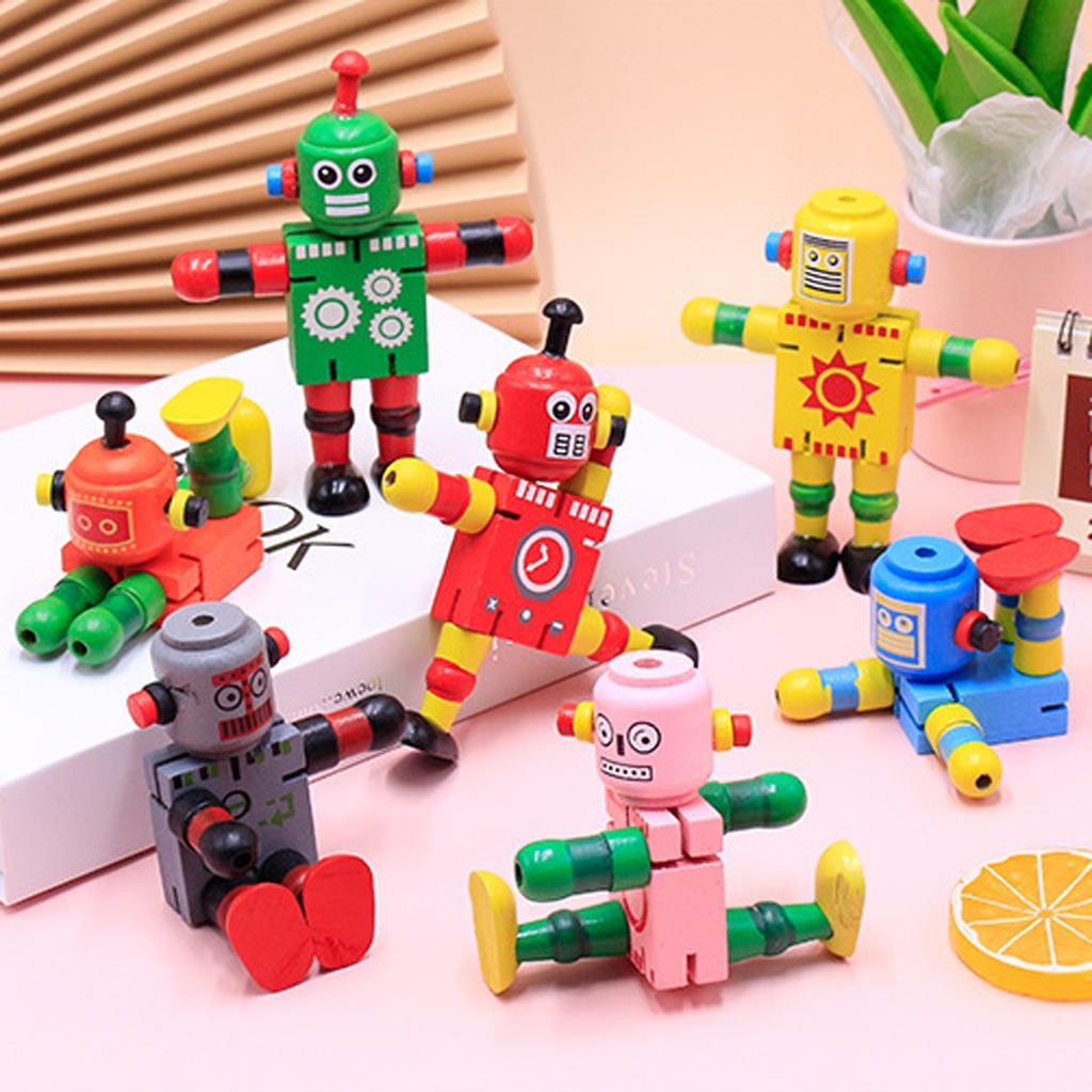 Wooden Transforming Elastic Robot, Children's Wooden Early Education Toy(Random Color)