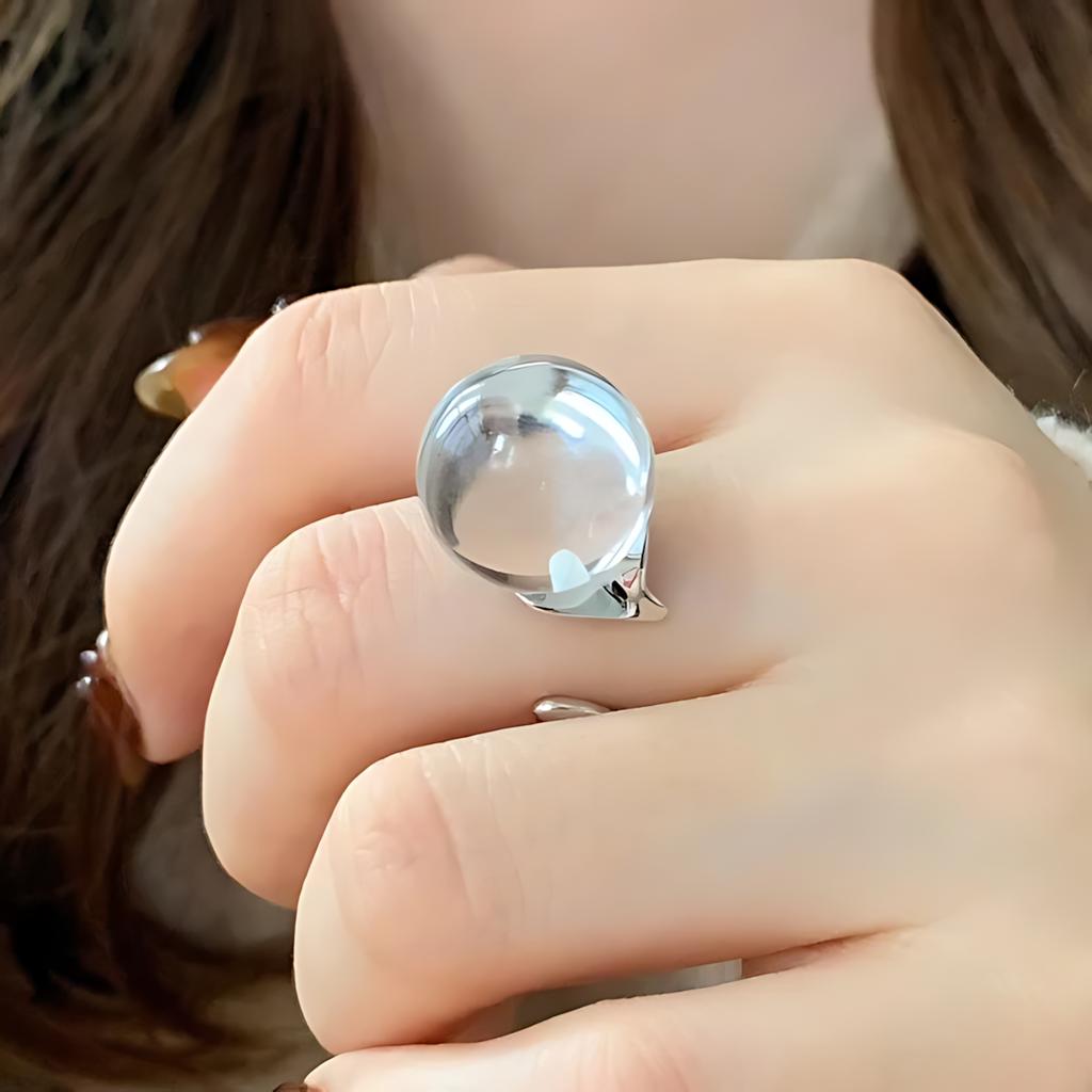 PANJBJ 925 Silver Geometry Crystal Ring For Women Ellipse Exaggerated Punk Water Drop Open Jewelry Gift