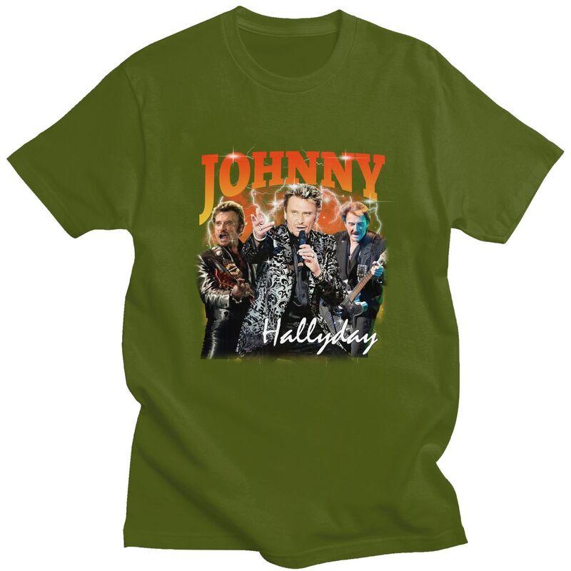 Custom Johnny Hallyday T Shirt Men Short Sleeves 100 Cotton Tshirt Casual French Singer Rock Music Tee Tops Fashion Tshirt