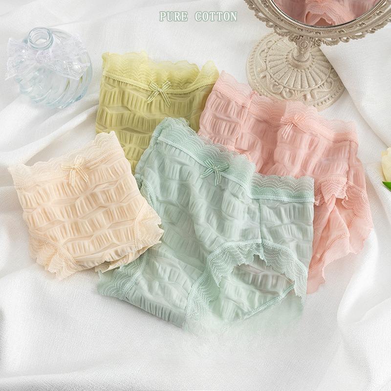 Ice Gauze Girls' Underwear with No Trace Breathable Waist Briefs Wrapped Buttocks Pure Cotton Crotch Lace Women's Triangle Panties