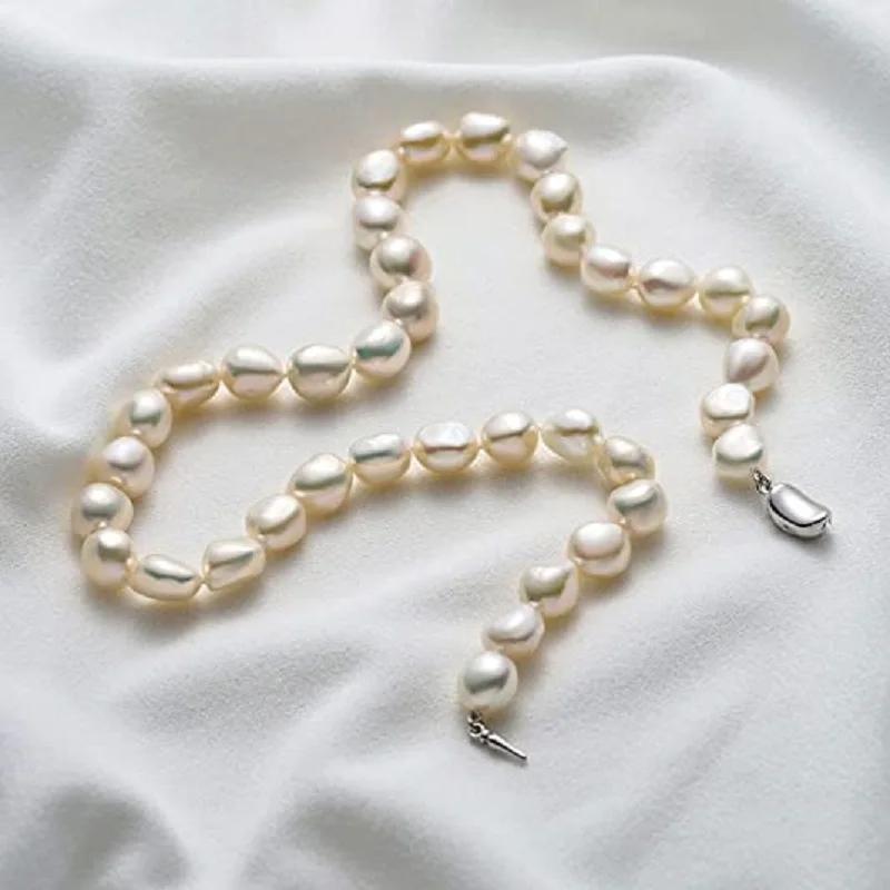 Baroque Pearl Necklace for Women 8-9mm 9-10mm AA Quality Freshwater Cultured Pearl Strand Necklace with Sterling Silver Clasp