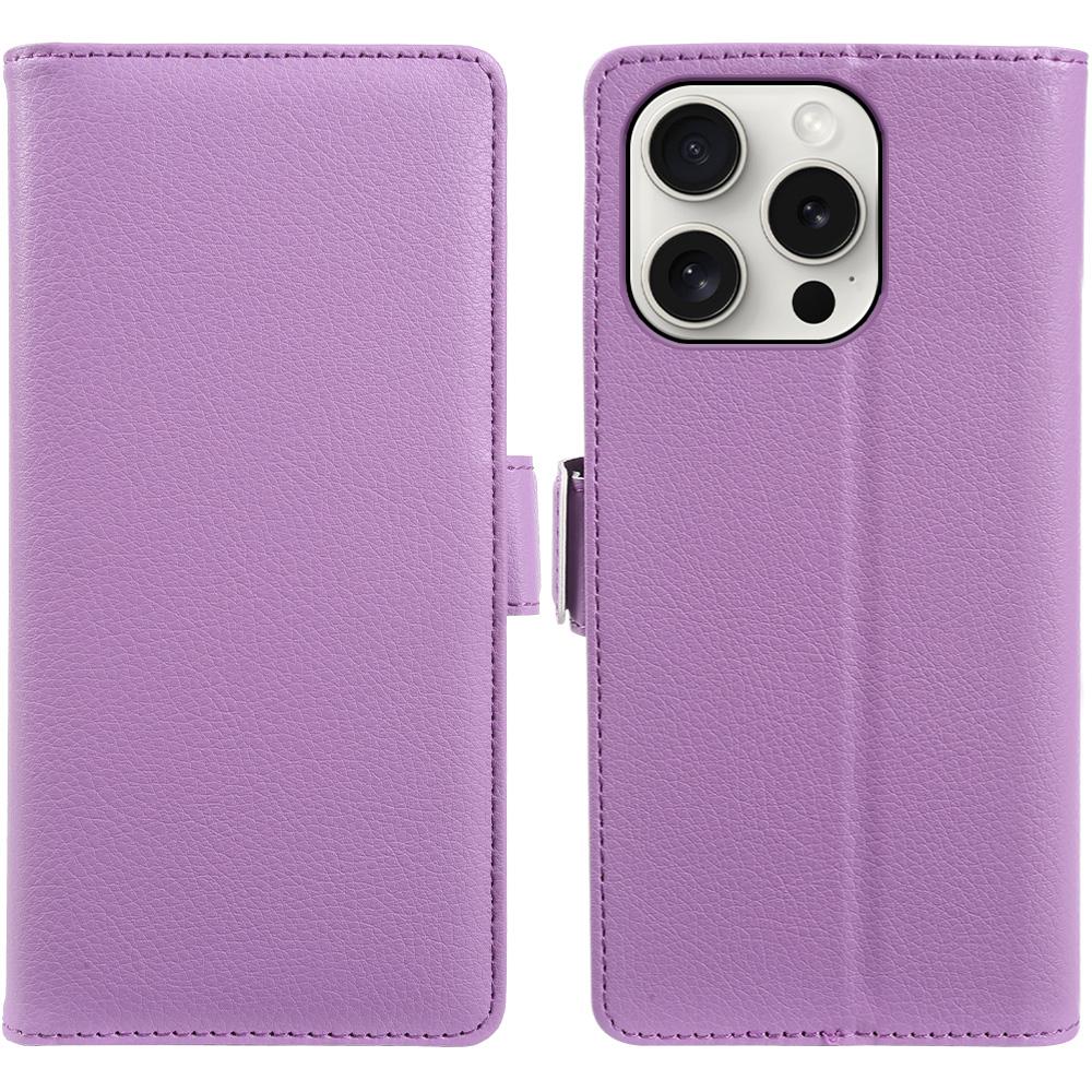 For iPhone 14 Pro Wallet Case with Dual Magnetic Clasp Litchi Textured Leather Flip Stand Phone Cover