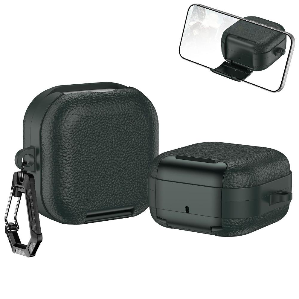

Leather Earphone Case Lychee Grain with Phone Stand Earbuds Cover Full Cover Shell Shockproof for Samsung Galaxy Buds4/4pro зелений