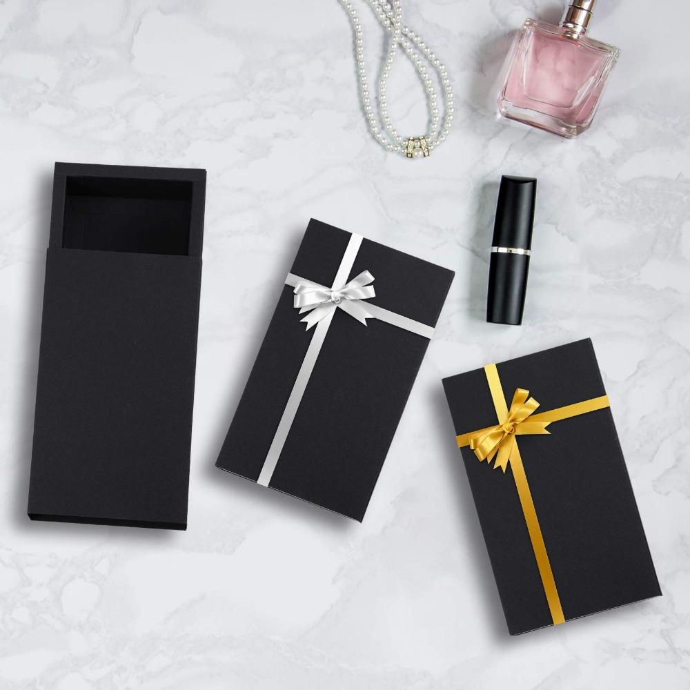 8pcs Black Kraft Paper Drawer Box Mini Crafts Cardboard Present Boxes Soap Jewelry Party Favors Packaging Boxes Foldable Square Jewelry Display