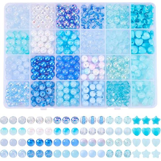 Cheriswelry Acrylic Bracelet Beads Kit 8mm Round Bubblegum Bead Crackle Spacers Bead Assorted Beads for DIY Necklace Phone Lanyard Jewelry Making