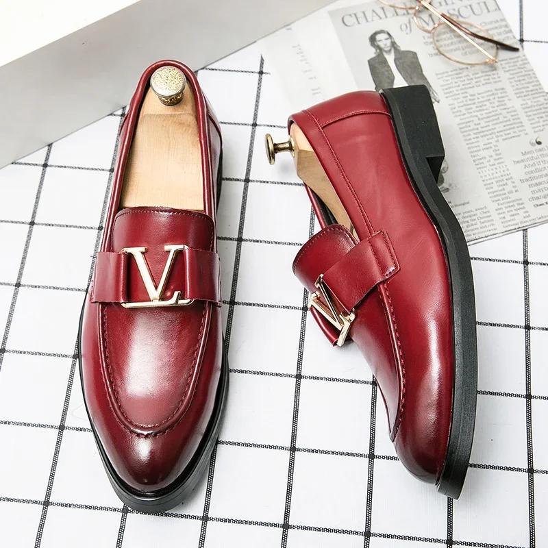 

Men Leather Shoes Loafers Trend Luxury Brand Business Pointed Toe Casual Shoes Man Buckle Mens Shoes for Men 46