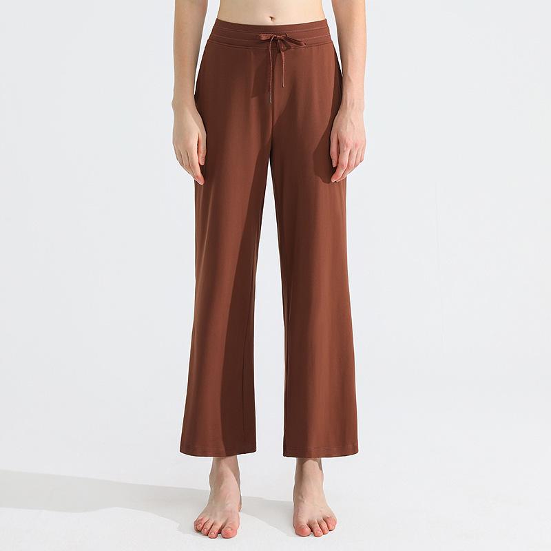Women's High-Waist Wide-Leg Summer Yoga Pants - Lightweight, Loose, Slimming Casual Trousers with Drawstring.