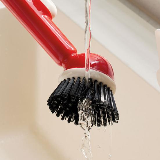 Pot Brush Tough Bristles Ergonomic Grip Long Handle Kitchen Cleaning Brush with Built-in Detergent Dispenser Cutlery Stove Sink Cleaning Tool