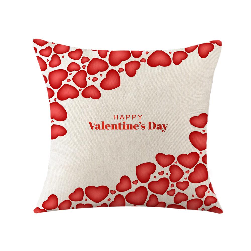 Valentine's Day Cushion Linen Printed Square Pillow Cover Sofa Cushion Plaid Love Cushion Cover