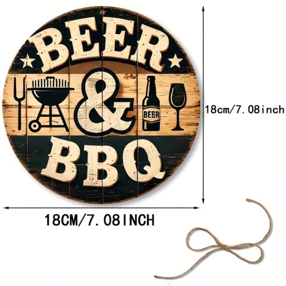 Round Barbecue Metal Wall Art - Rustic Iron Grill Decor - Holiday Tin Sign Ornament