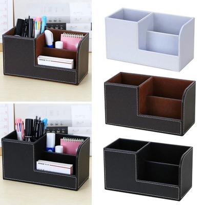 Multi-functional PU Leather Desk Organizer Simple Desktop Stationery Storage Box  Living Room