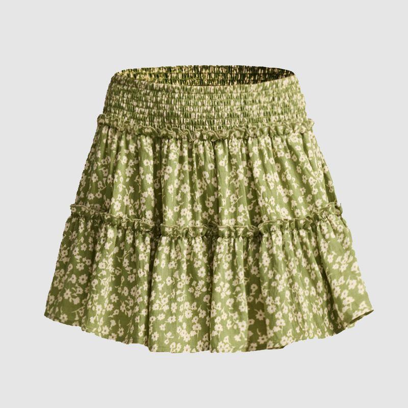 Printed Elastic Waist Half Length Skirt Women Print Elastic Waist Skirt
