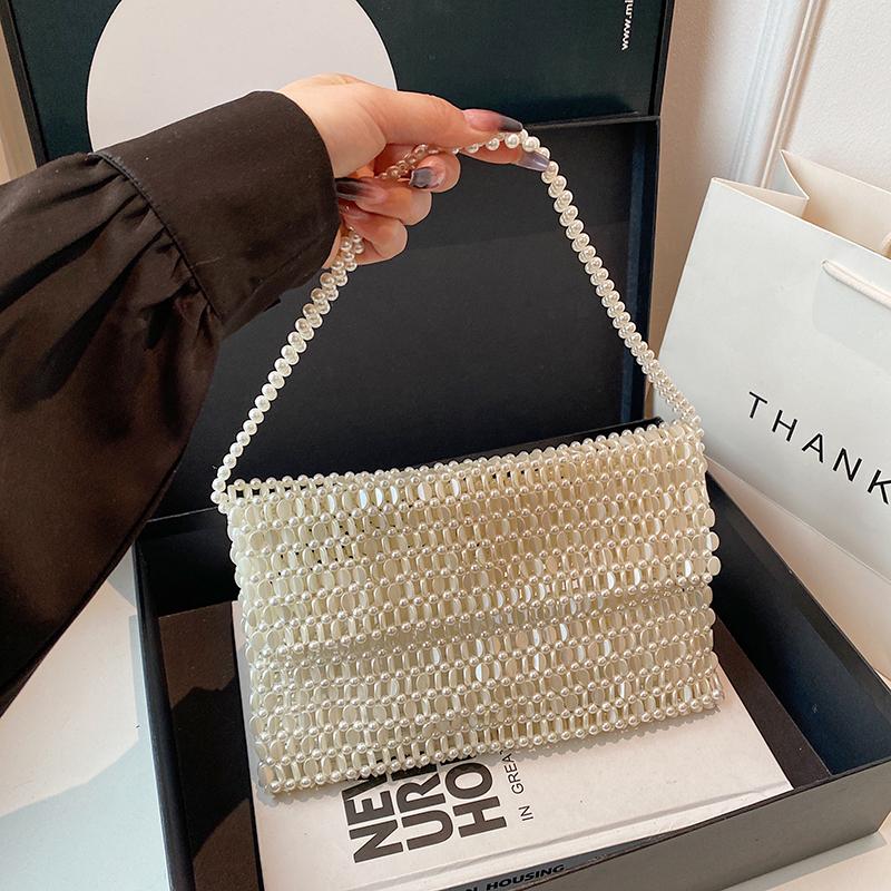 Handmade Beaded Bag Women's New Niche Design Woven Bag Summer Fashion Pearl Clutch Bag Underarm Bag