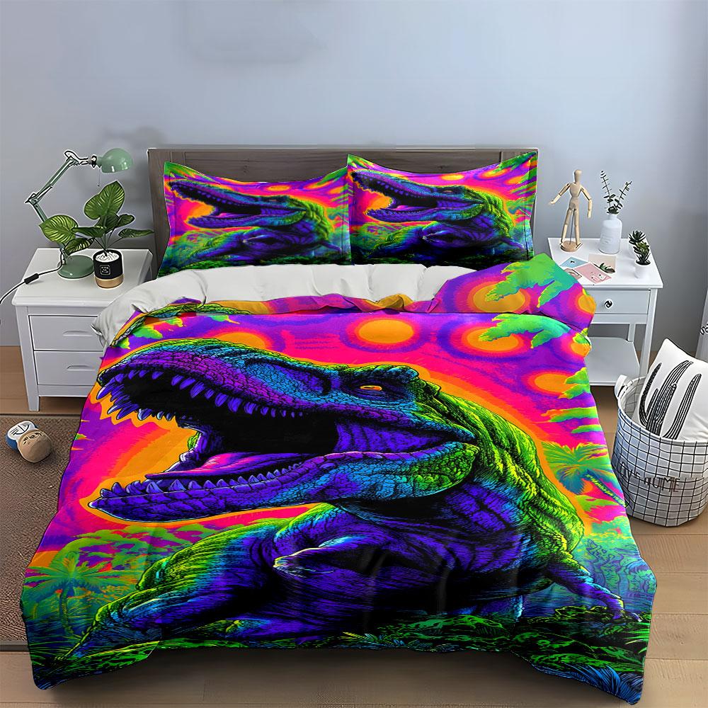 Neon-colored dinosaur design. Bedding sets Duvet cover sets Duvet covers Pillowcases(1* Duvet Cover 2* Pillowcases without duvet insert)