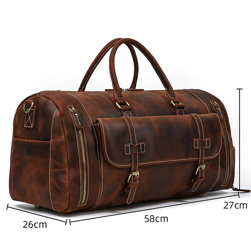 58cm Large Travel Bag 40l Genuine Leather Handbag For Trip Shoulder Bag Dual Use Travel Bag High Capacity With Shoe Compartment