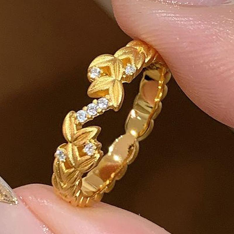 Simple Casual Style Diamond studded leaves rings for women Light Luxury Fashion Ring Party Wedding classics fine Jewelry