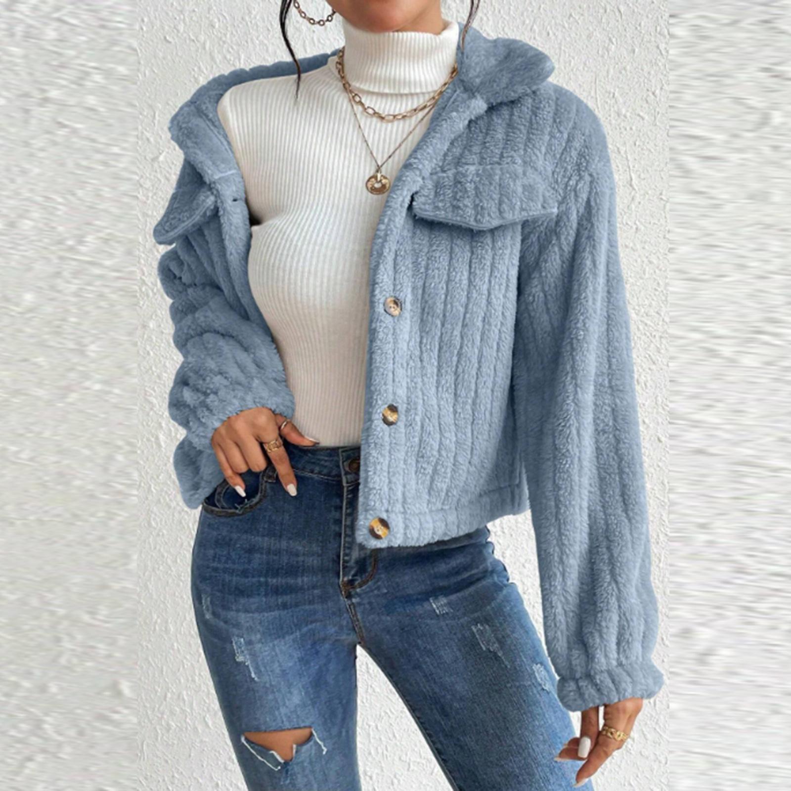 

Женская повседневная модная плюшевая удобная куртка с лацканами, теплая короткая куртка S