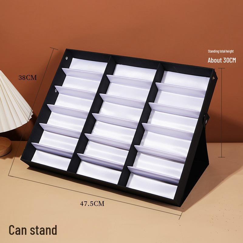 Eyeglasses & Jewelry Display Box with 18 Compartments and Stand