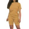Women's 2 Piece Casual Sports Solid Color Suit Short Sleeve Top And Pants Set