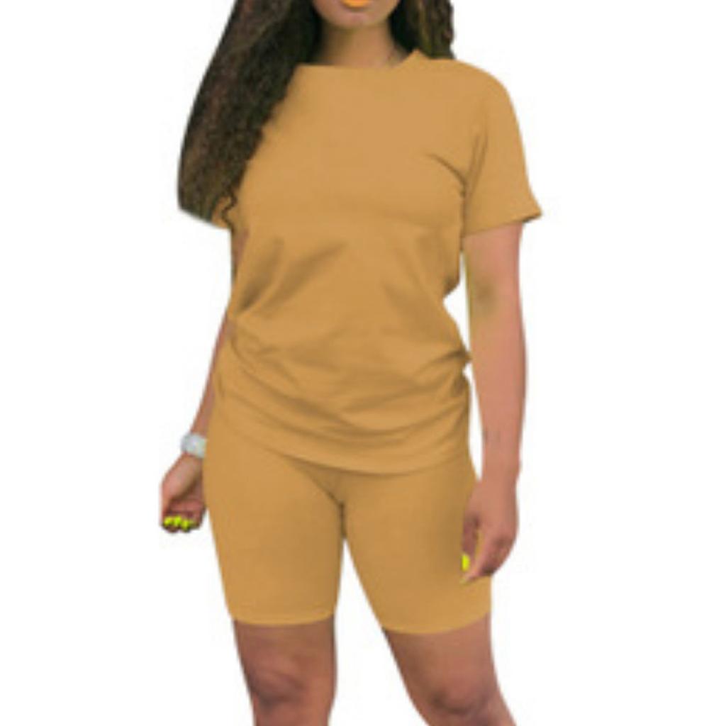 Women's 2 Piece Casual Sports Solid Color Suit Short Sleeve Top And Pants Set