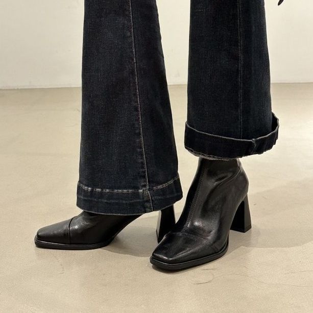 

Французские квадратный носок толстый каблук короткие ботильоны осень и зима модные универсальные черные высокий каблук британский стиль эластичные тонкие ботильоны женские одинарные ботинки 40