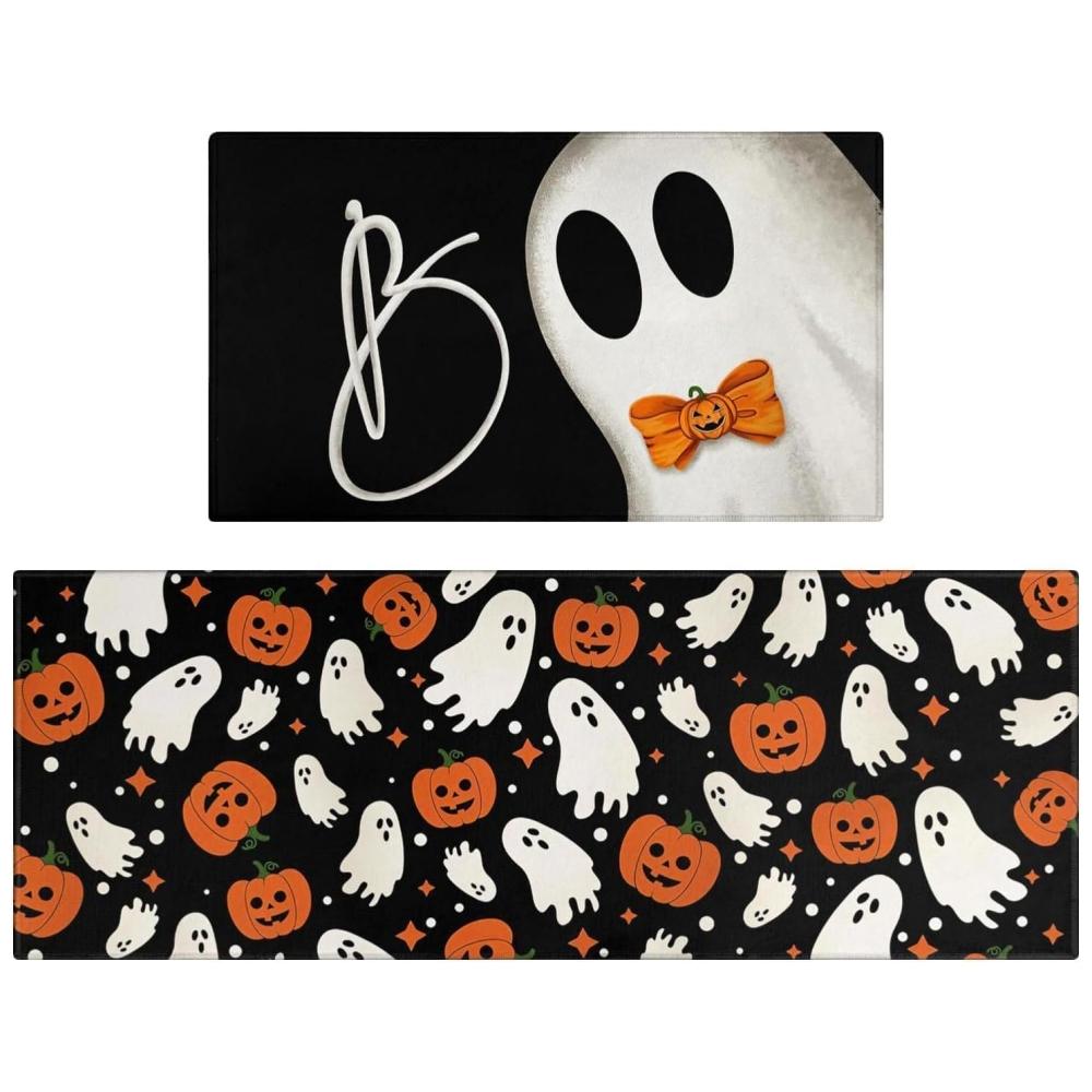 2pcs Halloween Kitchen Carpet, Indoor And Outdoor Welcome Doormat, Bedroom And Living Room Floor Mat, Home Decoration