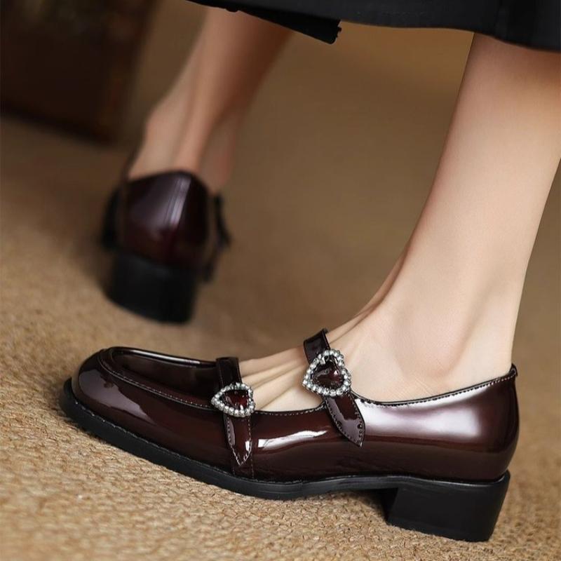 Fashion NEW Spring/Autumn Women Pumps Square Toe Chunky Heel Shoes Split Leather Shoes for Women Buckle Strap Mary Janes Shallow Shoes