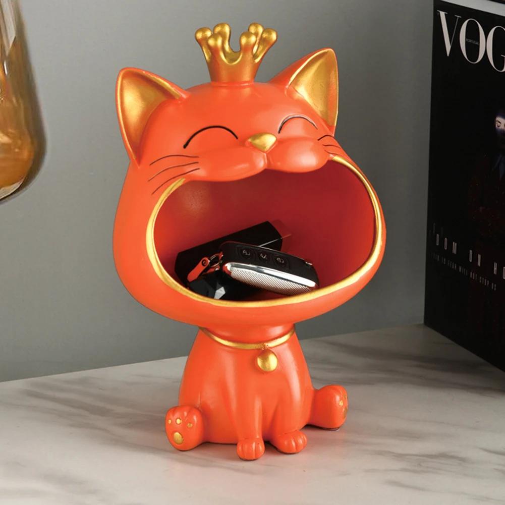 Fortune Crown Gato Boca Grande Bandeja de Armazenamento de Chaves para Hall de Entrada Ornamento Decorativo para Casa Bandeja de Armazenamento de Estatueta de Gato Fofo Para Chave Lanche