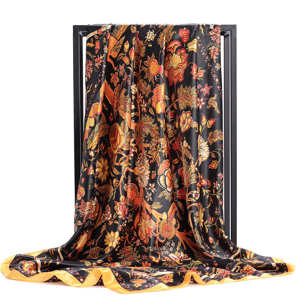 

Модели ранней весны, шелковый шарф женский, 90*90 см, имитация шелка, большой квадратный шарф, шелковый шарф с цветочным принтом, женские аксессуары 90*90cm зелёный