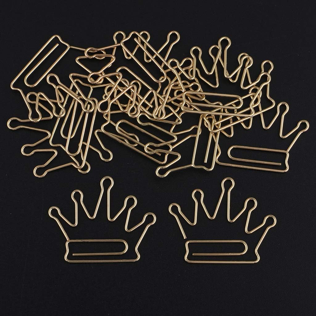 48pcs Metal Paper Clips Crown Shape Paperclips Decorative Bookmarks File Paper Documents - Crown