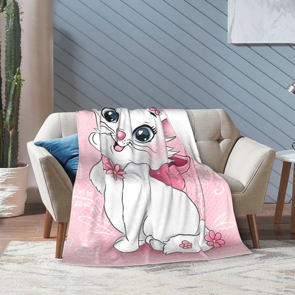 Kawaii Marie Cat Blankets Cute Kitten Anime Flannel Awesome Warm Throw Blanket for Home Spring Autumn