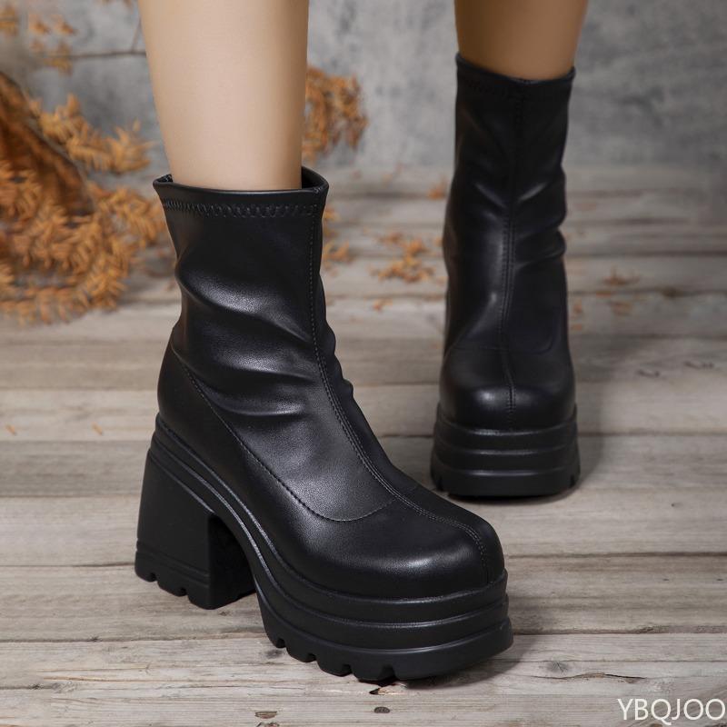 

Новые Модные Женские Ботинки на Высоком Каблуке на Водонепроницаемой Платформе с Квадратным Носком на Толстой Подошве, Простые, Удобные, Универсальные 43