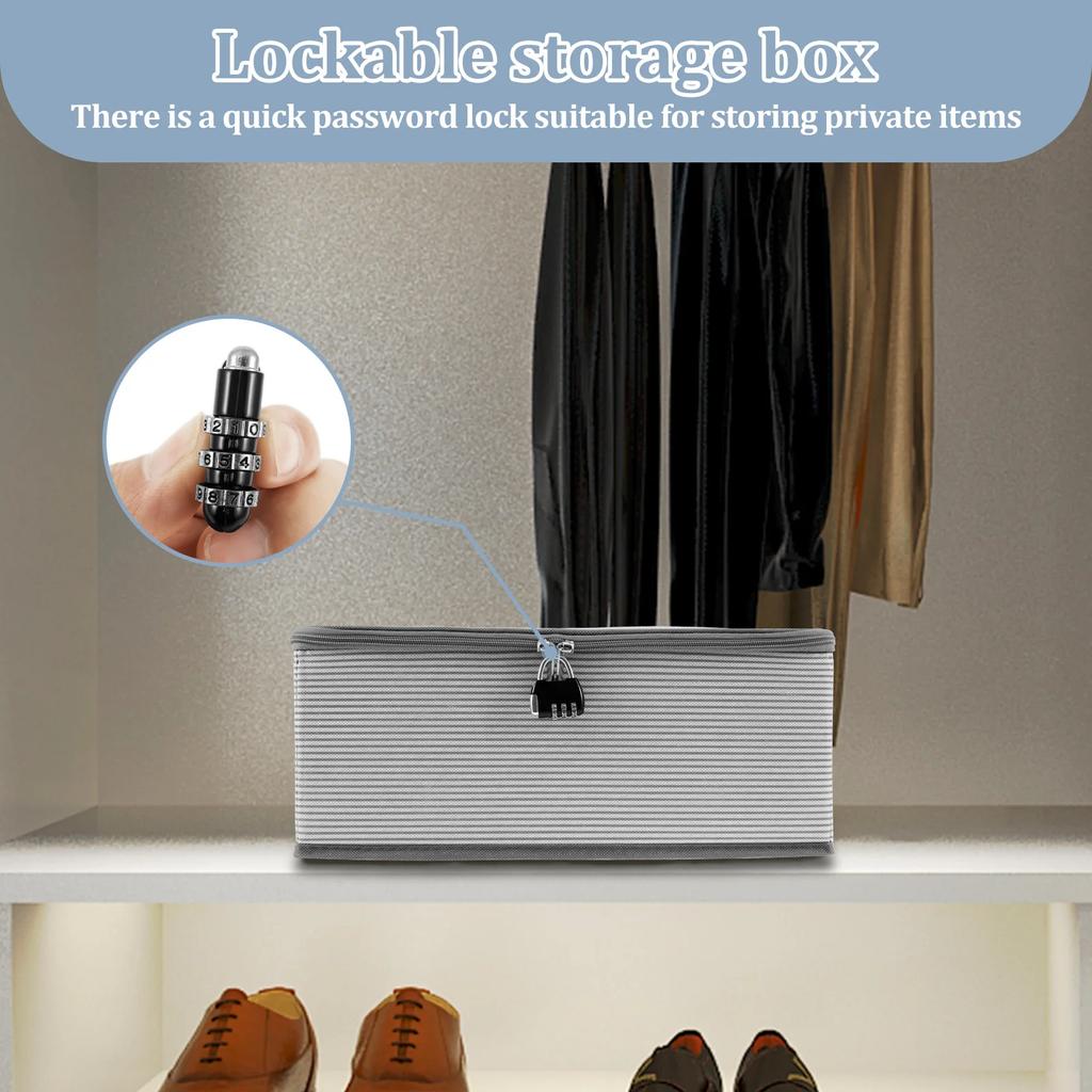 Nonwoven Lockable Storage Box Document Safe Portable Foldable Toy Clothes Organizer Container with Zipper Lid
